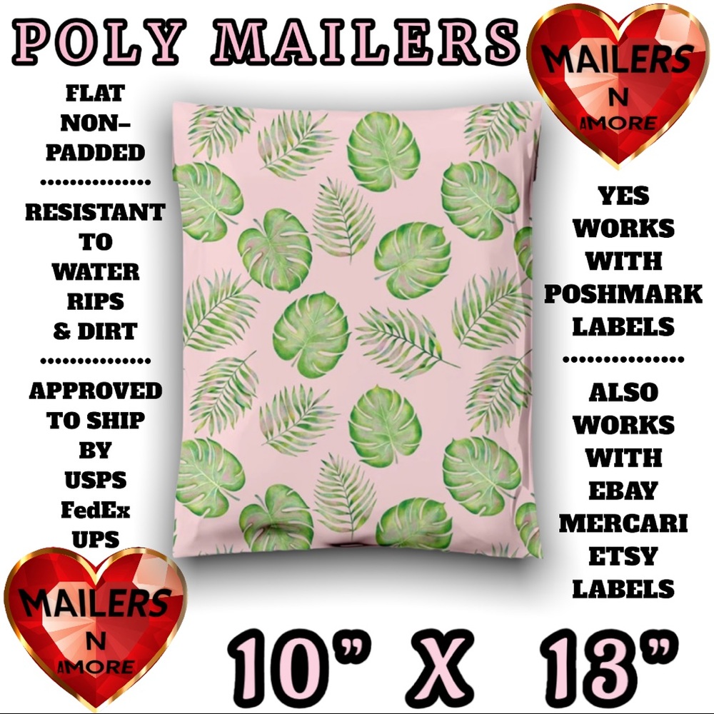 ( Quantity 50 10x13 ) Palm Leaves Poly Mailer Bags Shipping Supply Envelopes - Picture 2 of 2